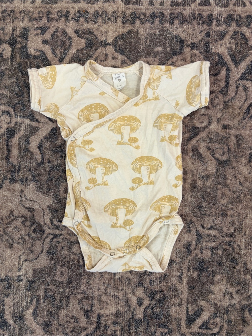 kate quinn Cream and Mustard Mushroom-Print Wrap One-Piece